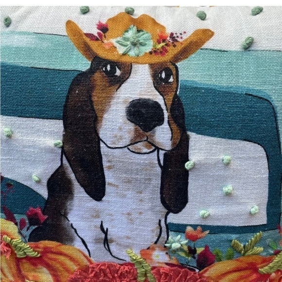 Pioneer Woman Pillow Harvest Pumpkin Charlie Hound Dog NWT Fall Autumn decor - Picture 5 of 13